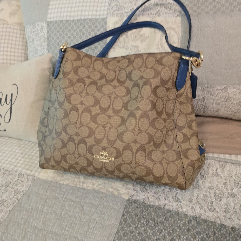 Coach Signature Brown and Blue Shoulder Bag